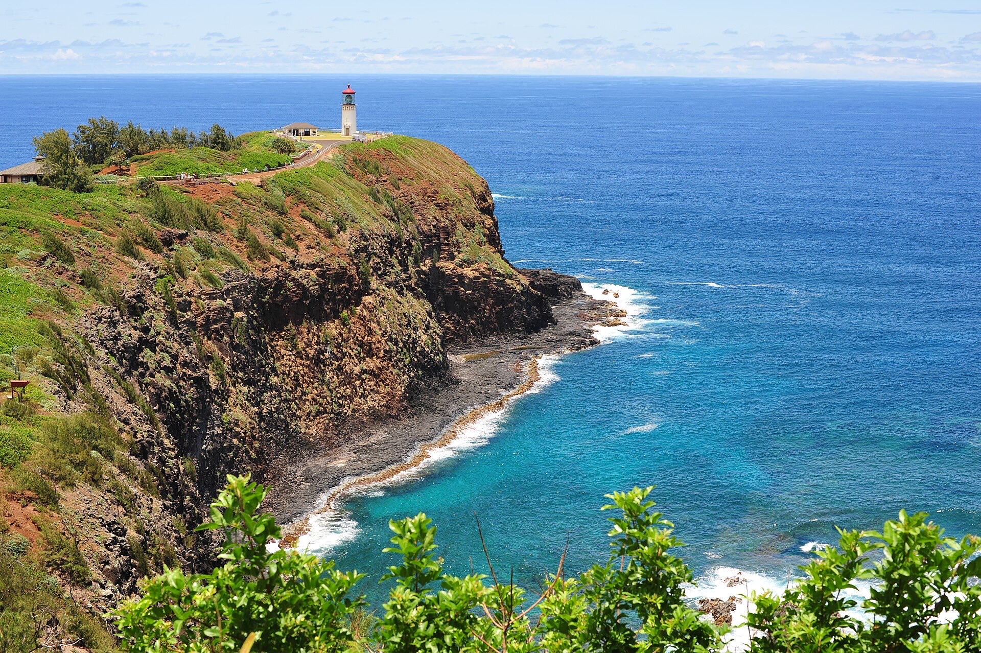 The Kilauea Point lighthouse on its cliff above the sea on Kauai's north shore